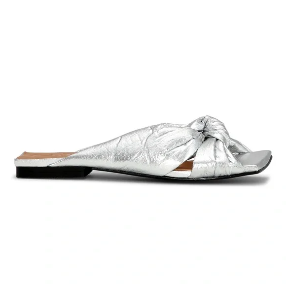 Ganni | Shoes | Ganni Soft Knot Flat Mule Silver Size 38 Nwt Runs 